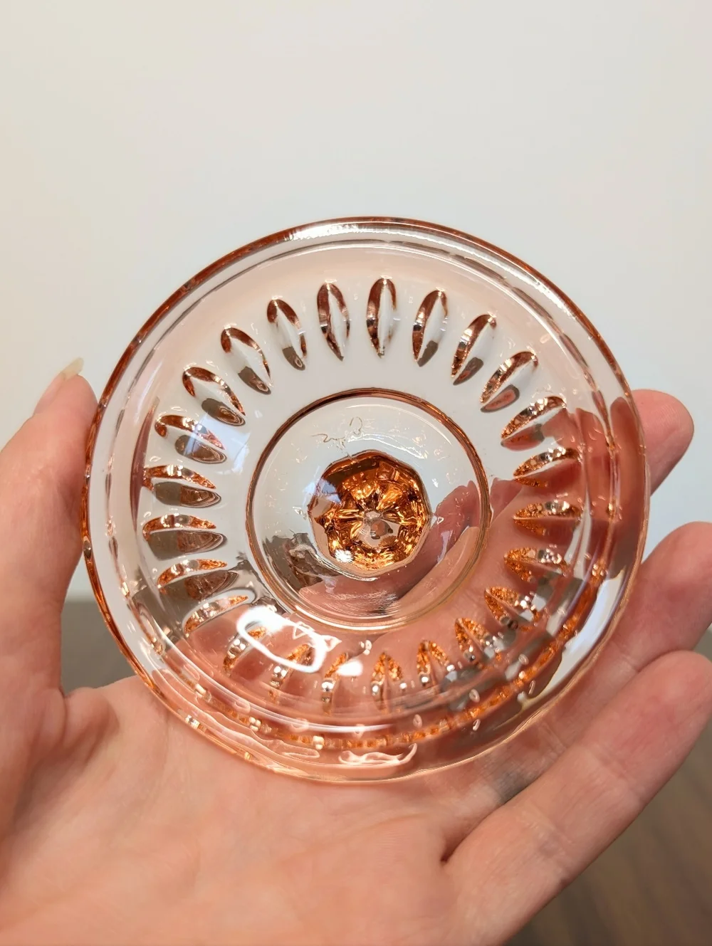 Vintage Windsor Pattern By Indiana Peachy Rose Pink Glass Honey Jam Jar With Lid